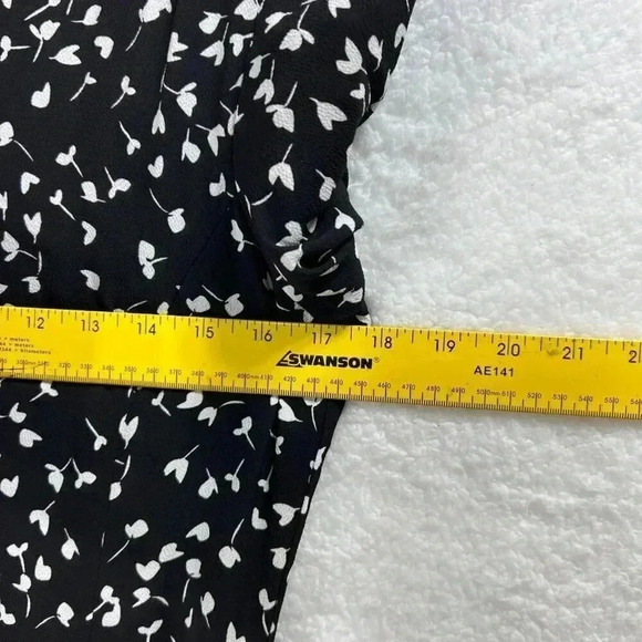 Talbots Black MIDI Dress SZ 8 Long Sleeve White Print Fit Flare Silhouette Flowy - Picture 14 of 16